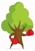 Cartoon graphic of a tree with boxing gloves